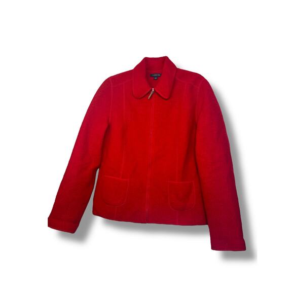 Lands’ End Women’s Red Wool Zip Up Jacket Size 12 Full Zip Collared Coat Classic - Picture 1 of 7